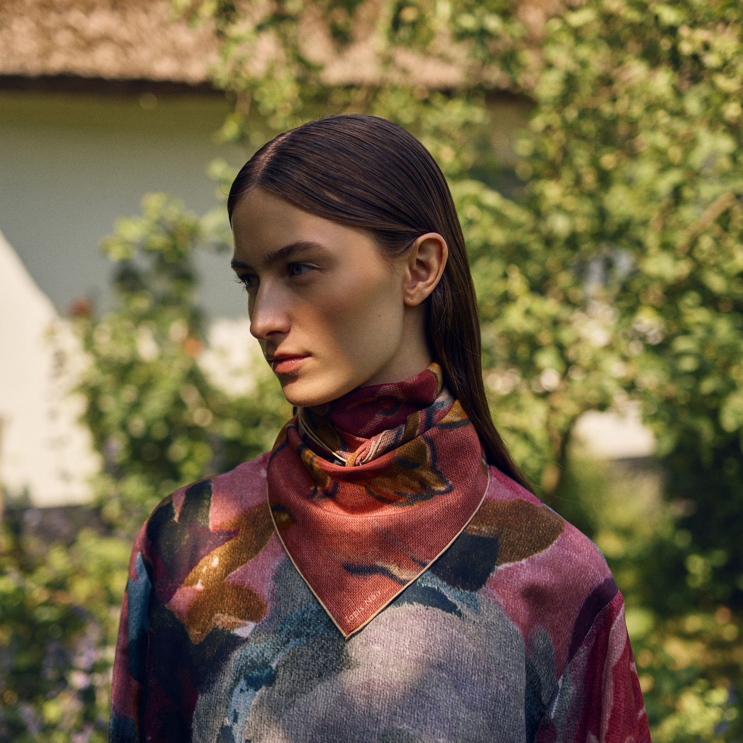 Tapis Noir Deidre Silk Dress - Blue & Pink Dress Mørkeblå