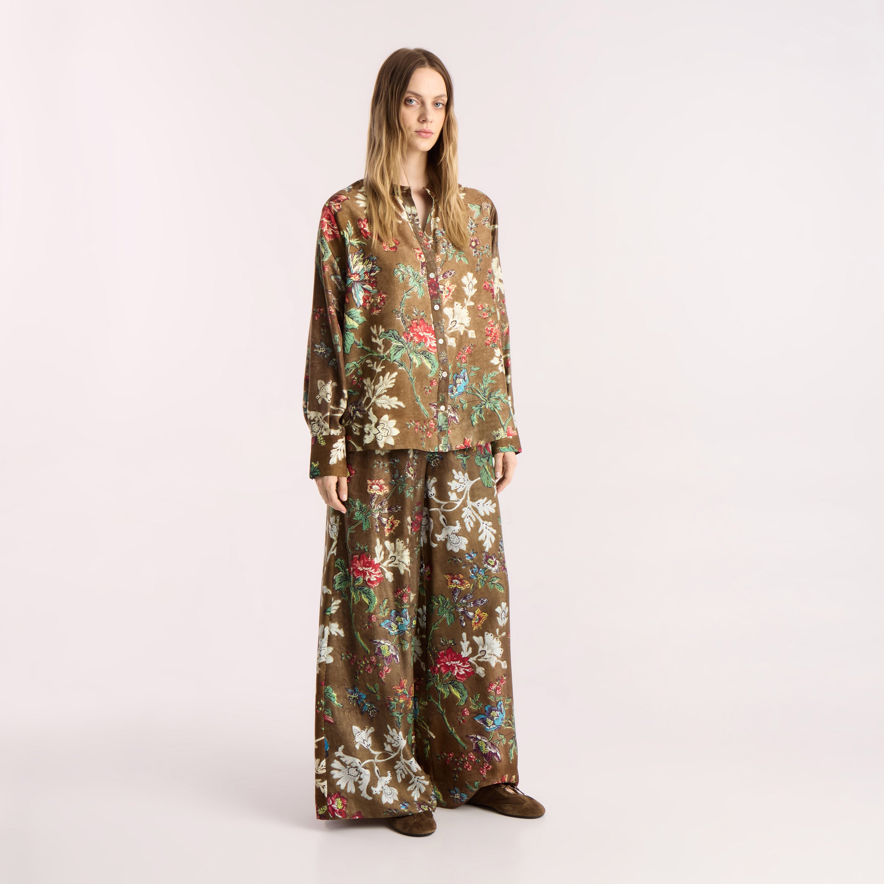 Tapis Noir Faye Silk Palazzo Pants - Brown Pants Brun