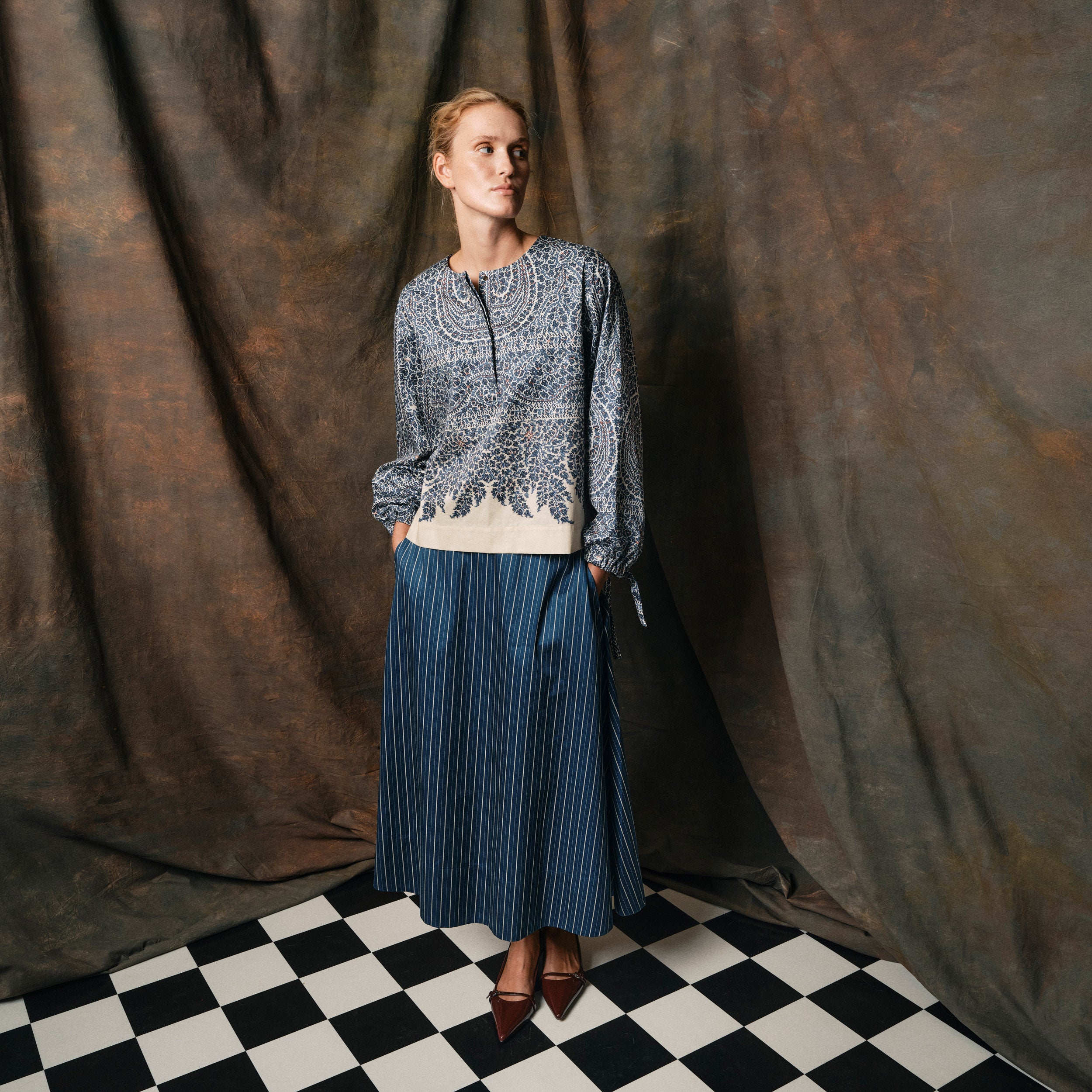 Tapis Noir Cate Bomuld Nederdel - Blå stribe Skirt Rød