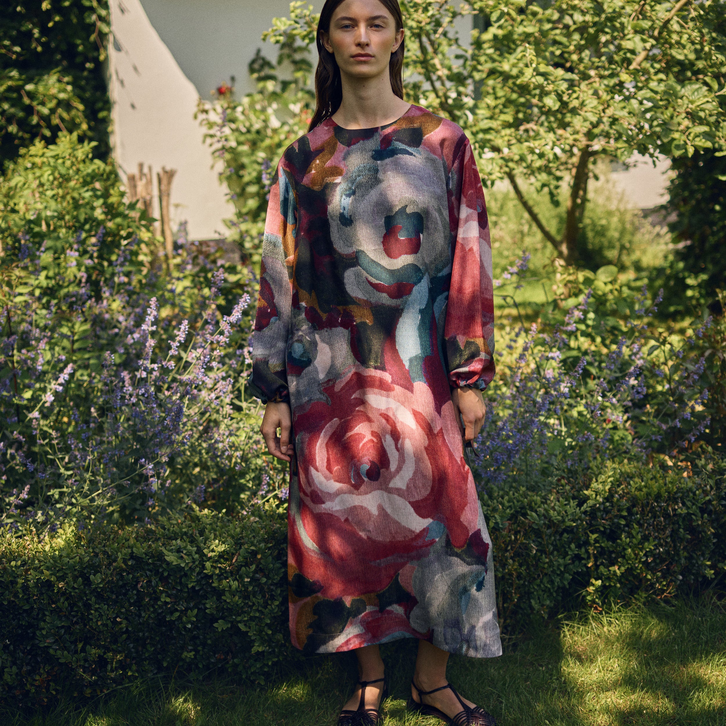 Tapis Noir Deidre Silk Dress - Blue & Pink Dress Mørkeblå