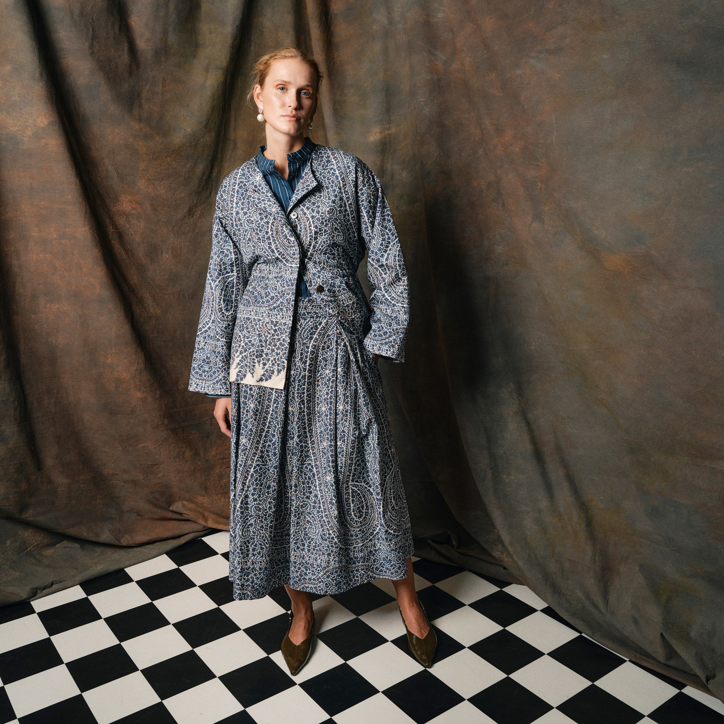 Tapis Noir Diana Bomuld Jakke - Blå paisley Jacket Mørkeblå