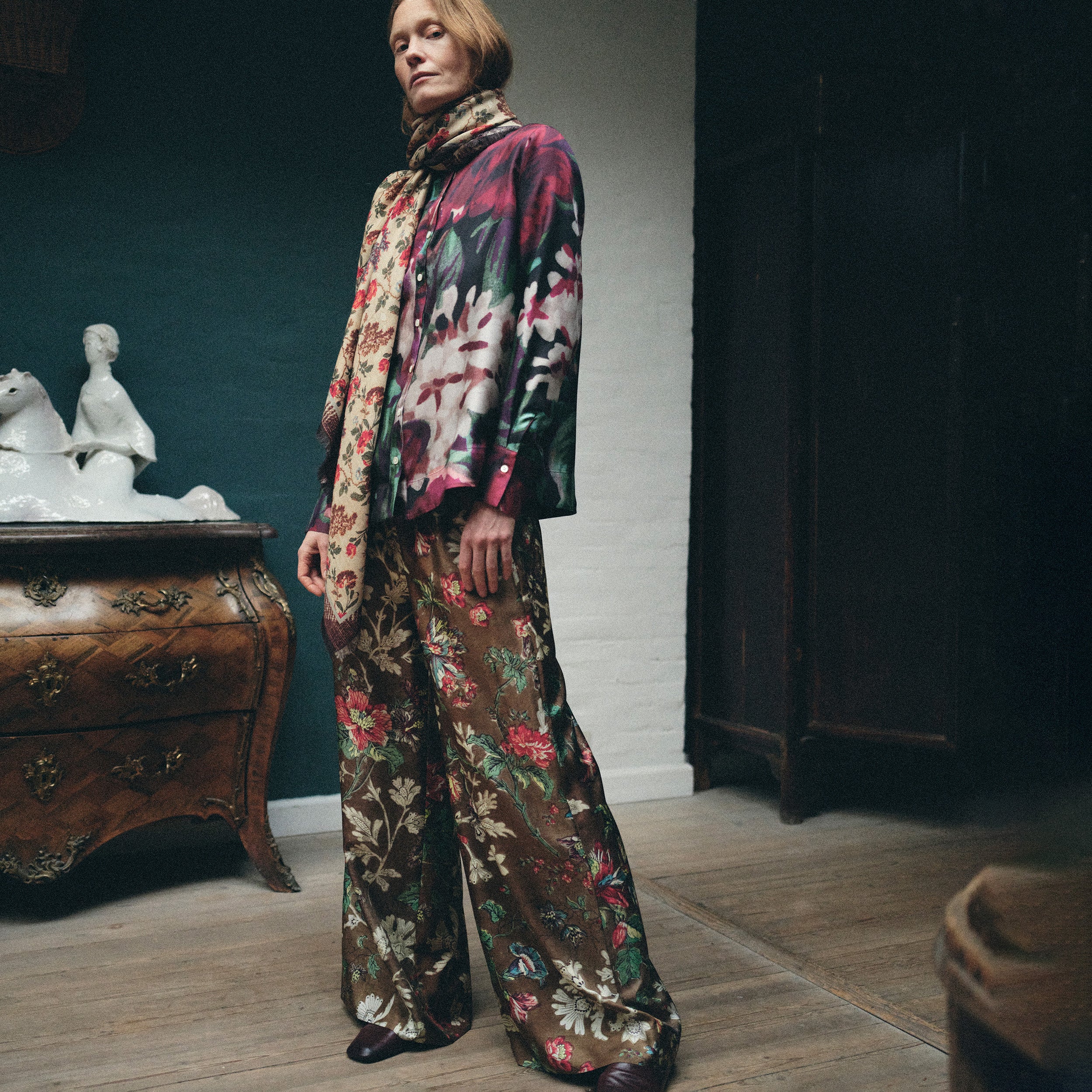 Tapis Noir Faye Silk Palazzo Pants - Brown Pants Brun